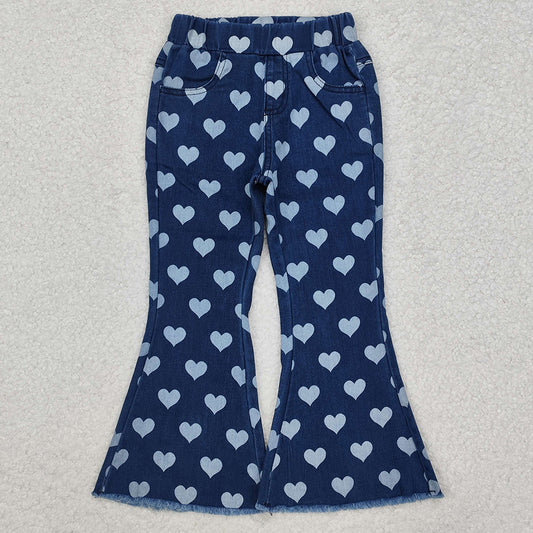 Baby Girls Jeans Hearts Valentines Bell Denim Pants P0333