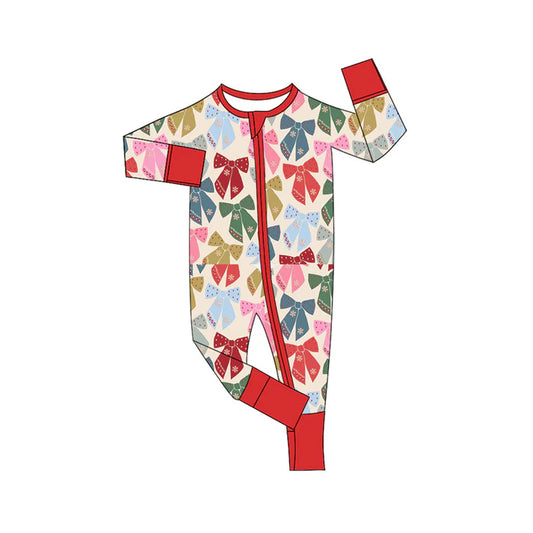 Preorder (moq 5)Baby Girls Long Sleeves Colorful Snowflake Bows Plaid Zipper Romper 7.2