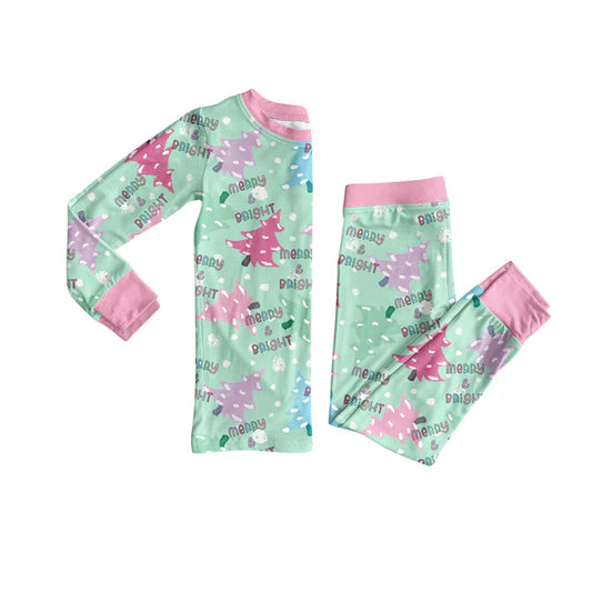 Preorder (moq 5)Baby Boys Long Sleeves Trees Merry Christmas Top Pant Pajamas Set 6.17