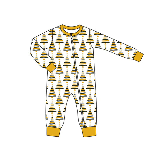 Preorder moq 5 Baby Infant Boys Long Sleeves Yellow Christmas Trees Plaid Zipper Romper 7.16