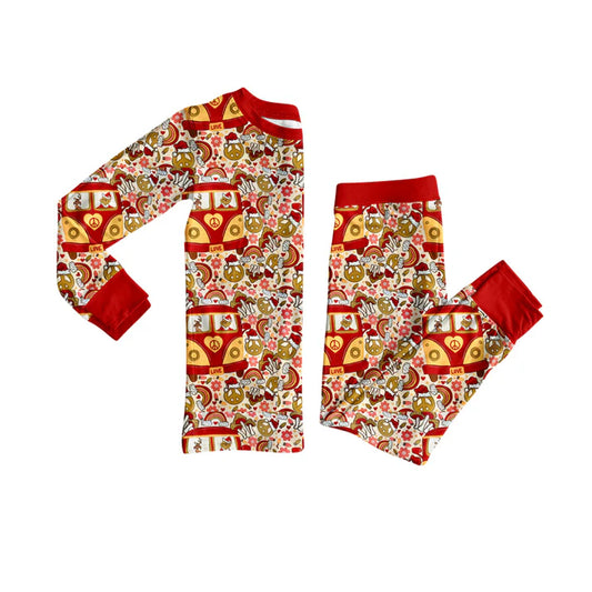 Preorder (moq 5)Baby Girls Green Face Christmas Bus Top Pant Pajamas Set 8.4