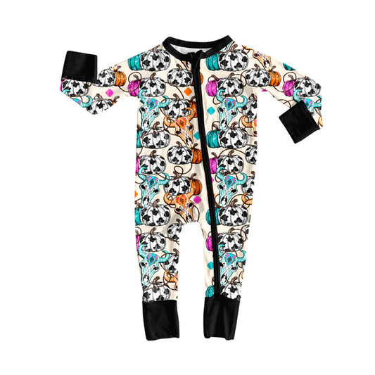 Preorder moq 5 Baby Infant Girls Long Sleeves Cow Print Pumpkins Aztec Zipper Romper 7.16