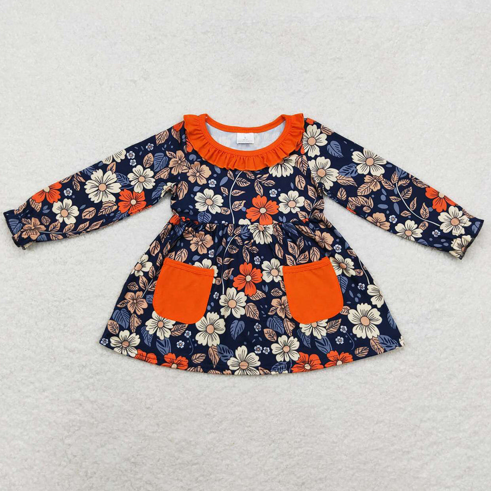 Baby Girls Clothes Tops Flower Collar Knee Length Dresses GT0691