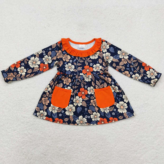 Baby Girls Clothes Tops Flower Collar Knee Length Dresses GT0691