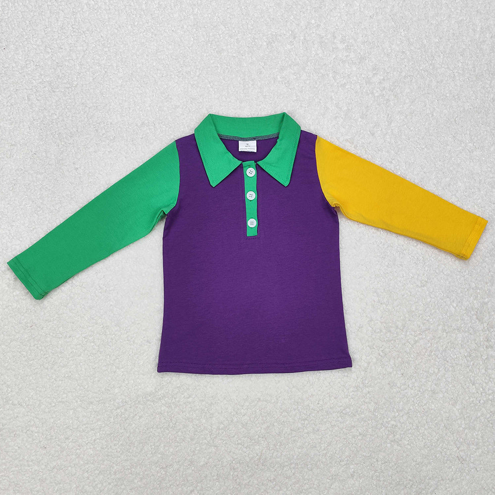 Hot Sale Baby Boys T-shirt Mardi Gras Purple Buttons Tee Shirts Tops BT0997