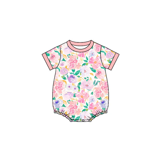 Preorder (moq 5)Baby Girls Lavender Pink Flowers Short Sleeve Rompers 6.10