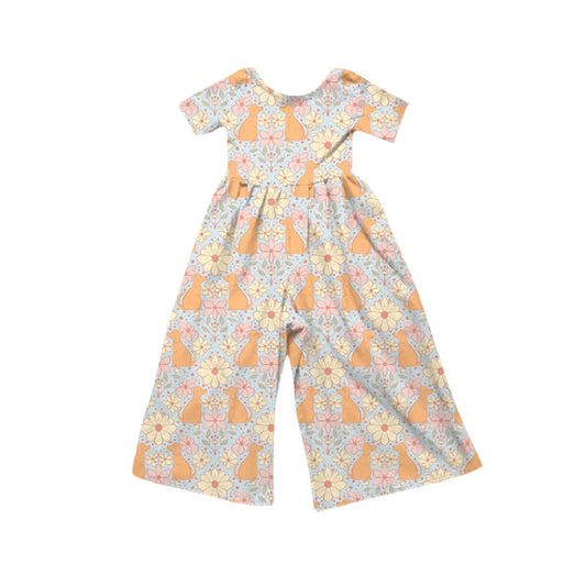 Preorder (moq 5)Baby Girls Short Sleeve Colorful Flowers Dogs Jumpsuits 12.6