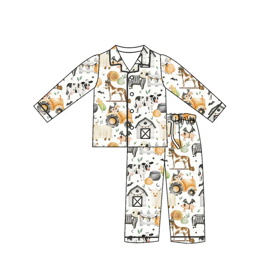 Preorder (moq 5)Baby Girls Western Farm Cows Buttons Top Pants Pajamas 5.12