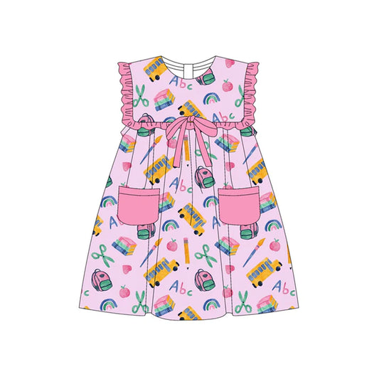 Preorder (moq 5)Baby Girls Pink Sleeveless Peaches Pencils Pockets Knee Length Dresses 4.23