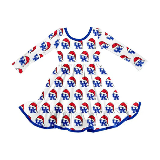 Preorder (moq 5)Baby Girls UK Team Team Christmas Ruffle Knee Length Dresses 8.11
