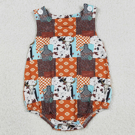 Baby Boys Rompers Sleeveless Aztec Bull Skulls Checked Western Rompers SR3773 1.5