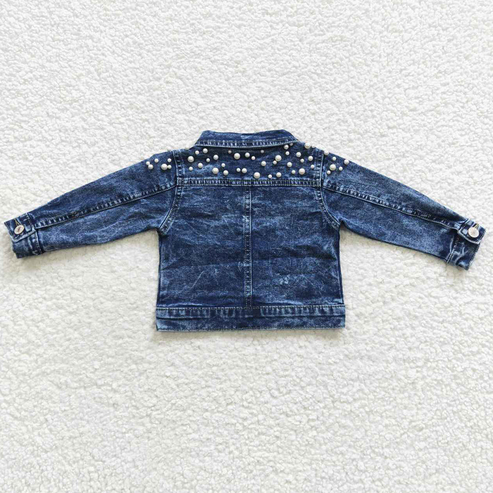 Boutique Baby Girls Denim Coats Pearl Long Sleeve Jeans Jackets Cardigans GT0175