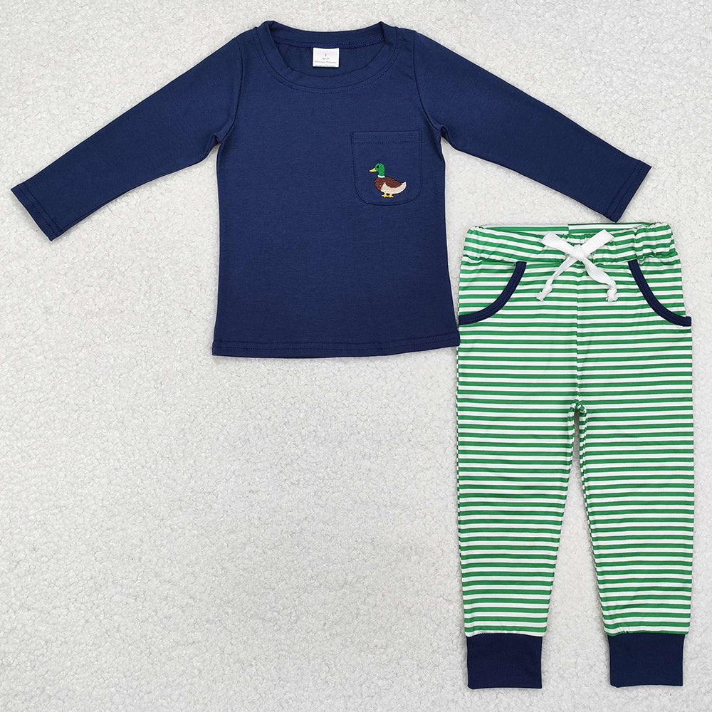 Baby Boys Clothes Blue Mallard Duck Pocket Top Stripes Pants Outfits BLP0795