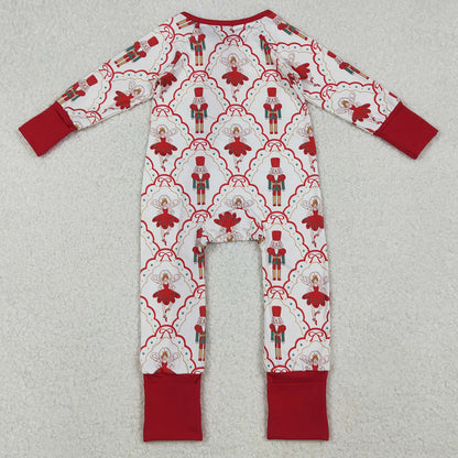 Baby Girls Rompers Red Bows Soldiers Checked Christmas Zipper Footie Rompers LR2633 10.1