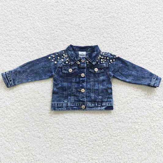 Boutique Baby Girls Denim Coats Pearl Long Sleeve Jeans Jackets Cardigans GT0175