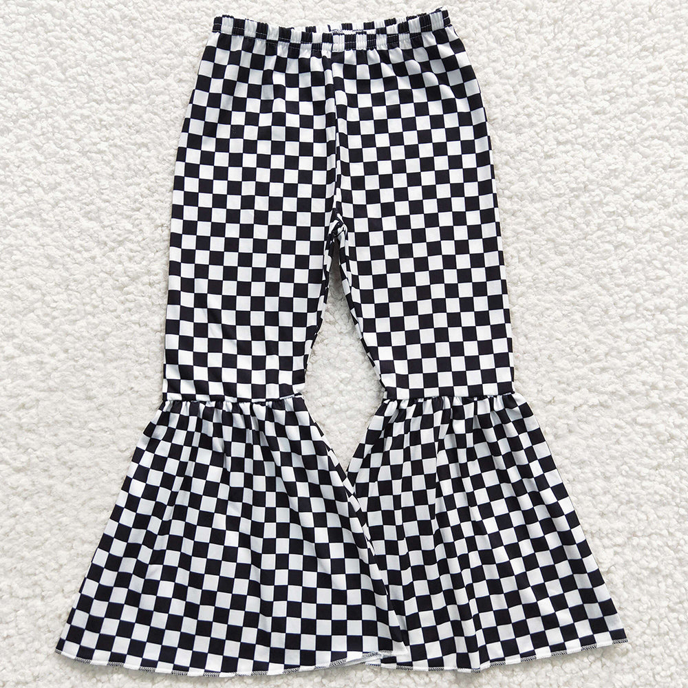 New Design Baby Girls Pants Black Checkered Bell Bottom Pants P0146