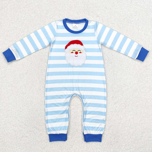 Baby Infant Boys Rompers Christmas Blue Stripes Santa Rompers LR1661