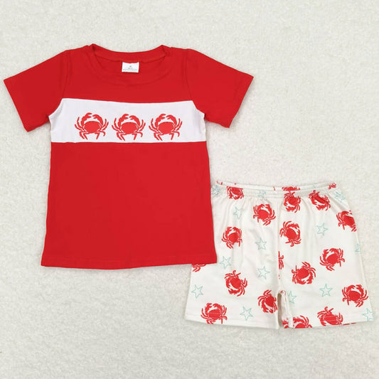 Baby Boys Clothes Crab Red Tee Shirt Top Shorts Summer Kis Sibling Clothes Girls Sets BSSO0670