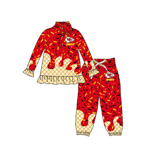 preorder(moq 5) Baby girls Red KC Team long Sleeve Tee Shirt pants Clothes Sets 6.12