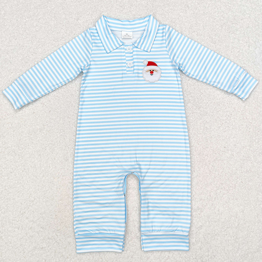 Baby Infant Boys Rompers Blue Stripes Santa Buttons Rompers LR1475