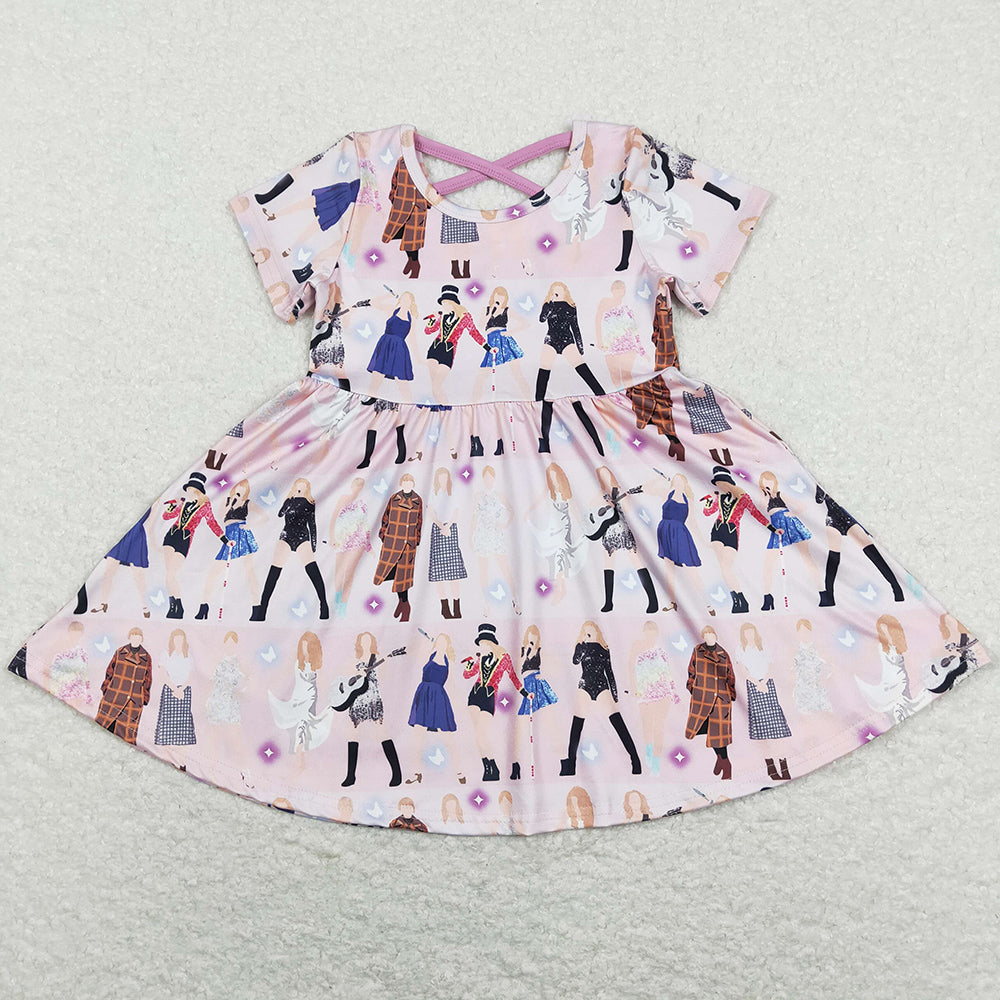 Hot Sale Baby Girls Dress Short Sleeve Knee Length Dresses GSD0711