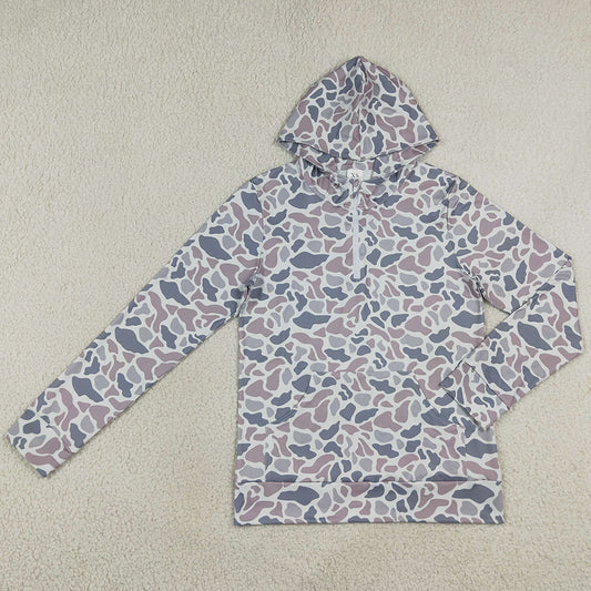 Adult Men Light Grey Camo Zip Pocket Hoodies Top BT1873