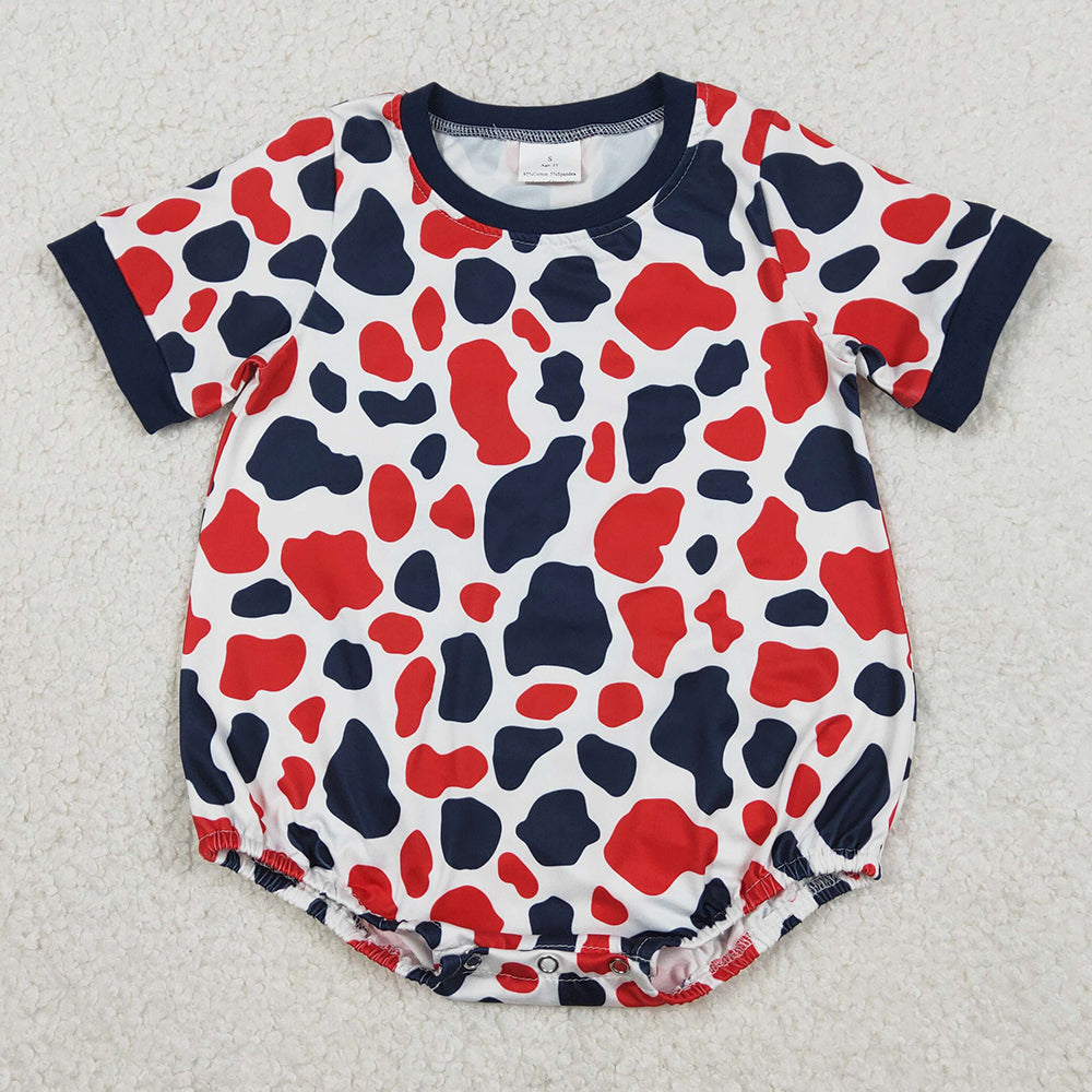 Baby Boys Rompers Short Sleeve Red Blue Cow Print 4th of July Rompers SR3822 1.5