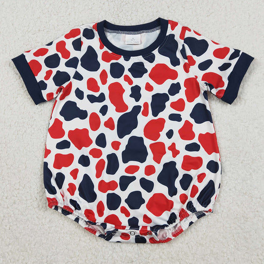 Baby Boys Rompers Short Sleeve Red Blue Cow Print 4th of July Rompers SR3822 1.5