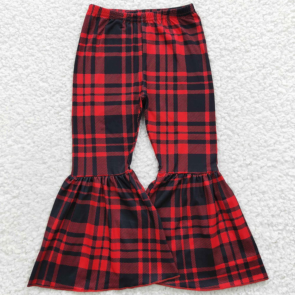 Baby Girls Pants Red Black Plaid Bell Bottom Pants P0150