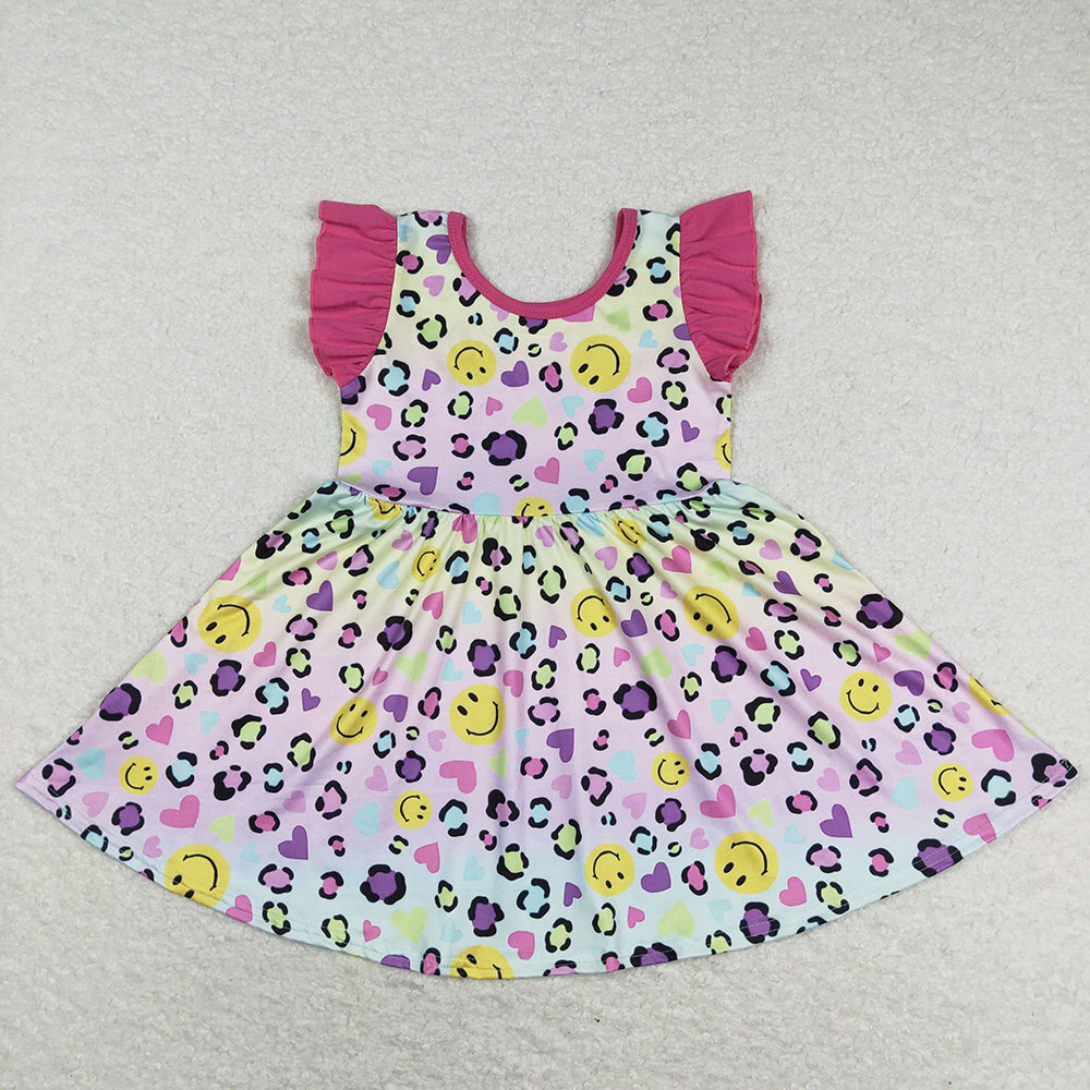 Baby Girls Dress Pink Colorful Leopard Knee Length Dresses GSD0726