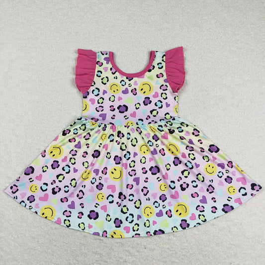 Baby Girls Dress Pink Colorful Leopard Knee Length Dresses GSD0726