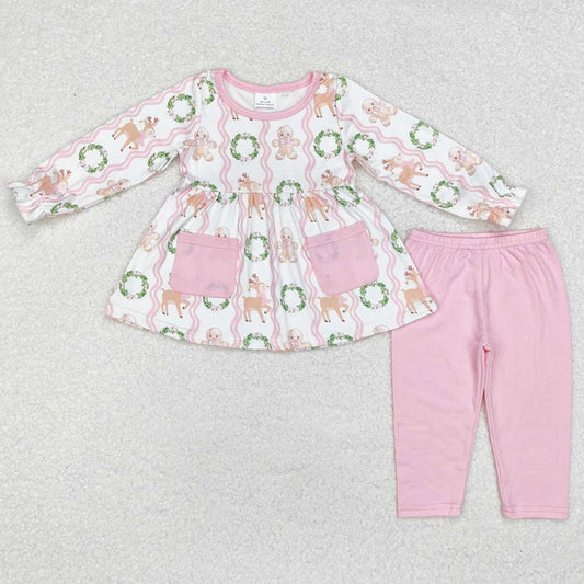 Baby Girls Clothes Christmas Deers Gingerbread Tunic Legging Pants Sets GLP1629