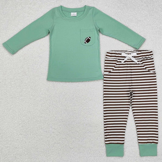 Baby Boys Clothes Green Football Pocket Top Stripes Pants Outfits BLP0793