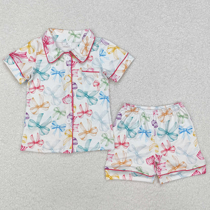 Sibling Baby Girls Pajamas Colorful Bows Buttons Shirt Shorts Pajamas Clothes Sets 5.28