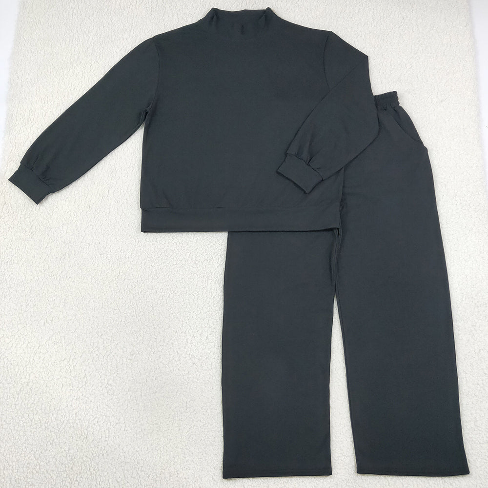 Adult Women Clothes Black Long Sleeve Top Flare Pants Fall Pajamas Clothes Sets GLP3416