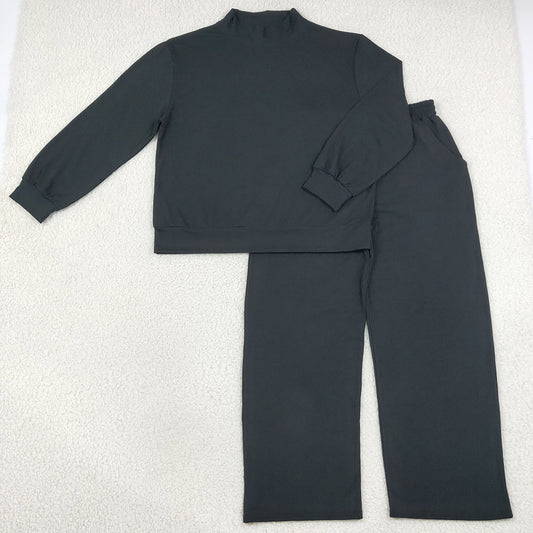 Adult Women Clothes Black Long Sleeve Top Flare Pants Fall Pajamas Clothes Sets GLP3416
