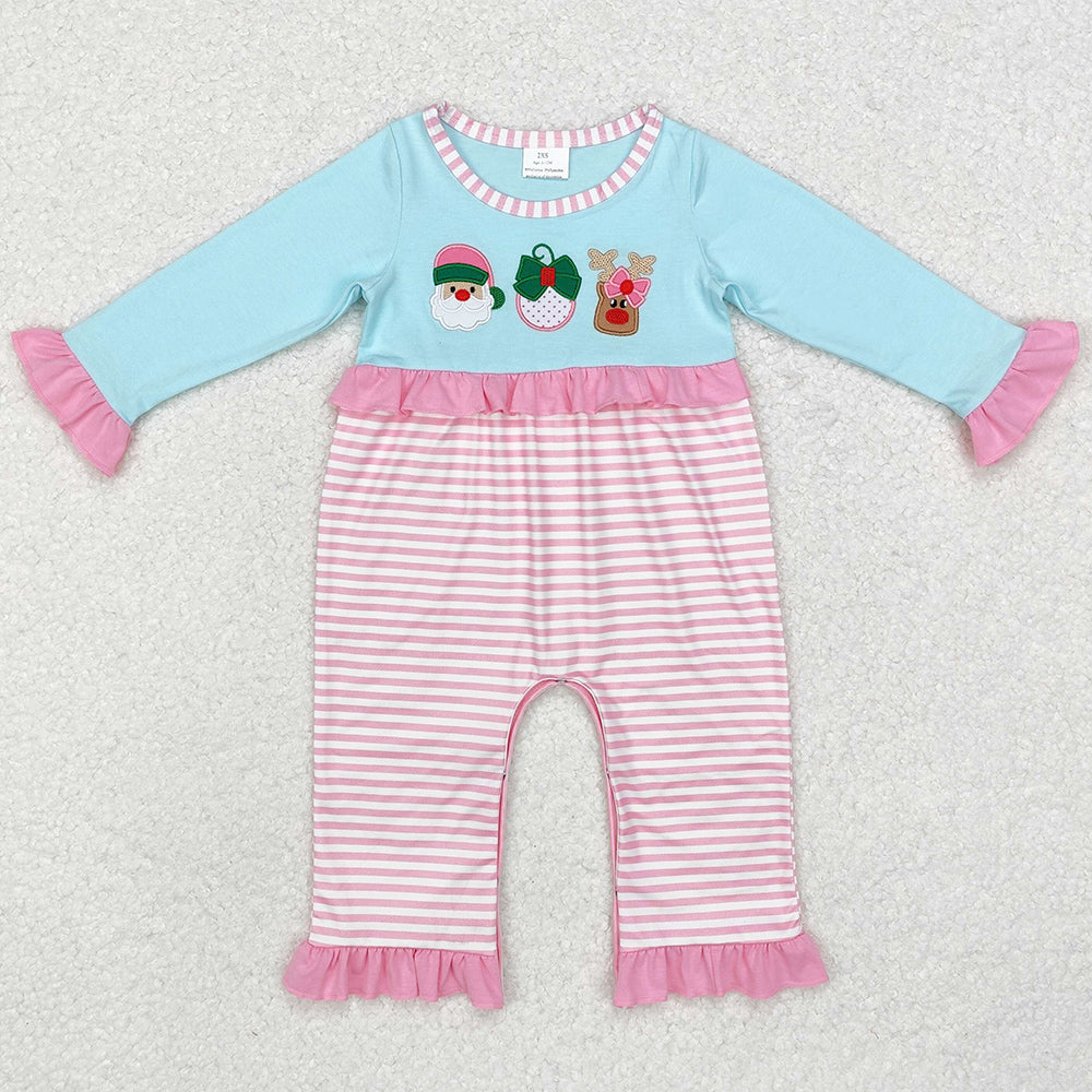 Baby Infant Girls Rompers Pink Stripes Santa Deer Rompers LR1476