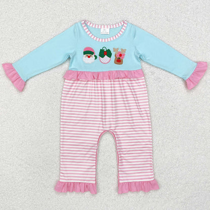 Baby Infant Girls Rompers Pink Stripes Santa Deer Rompers LR1476