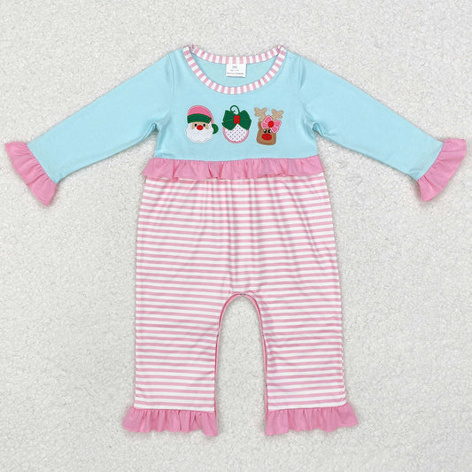 Baby Infant Girls Rompers Pink Stripes Santa Deer Rompers LR1476