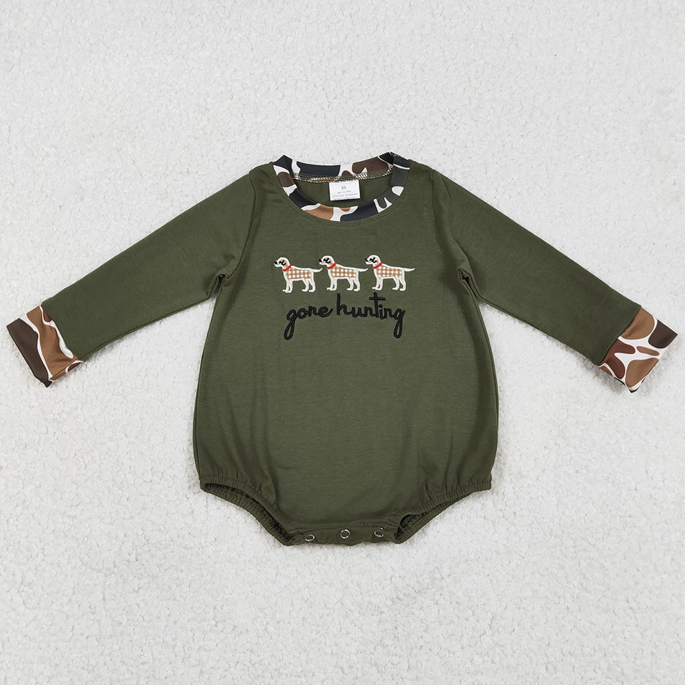 Baby Boys Rompers Embroidery Gone Hunting Dogs Olive Rompers LR2836 12.25