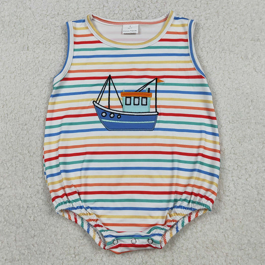 Baby Boys Rompers Embroidery Boats Sleeveless Colorful Stripe Rompers SR3733 1.12