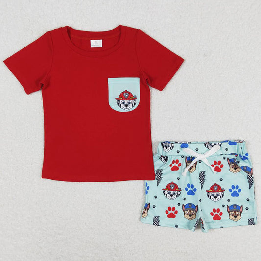 Baby Boys Clothes Dog Red Pocket Shirt Top Shorts Sets BSSO0794