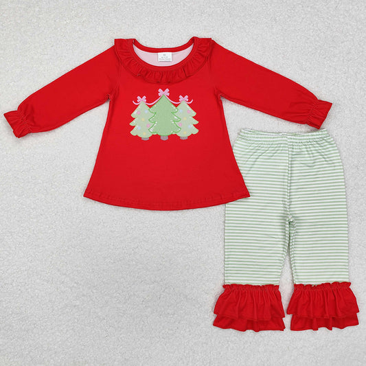 Baby Girls Clothes Red Christmas Tree Tunic Tops Ruffle Pants Sets GLP1672