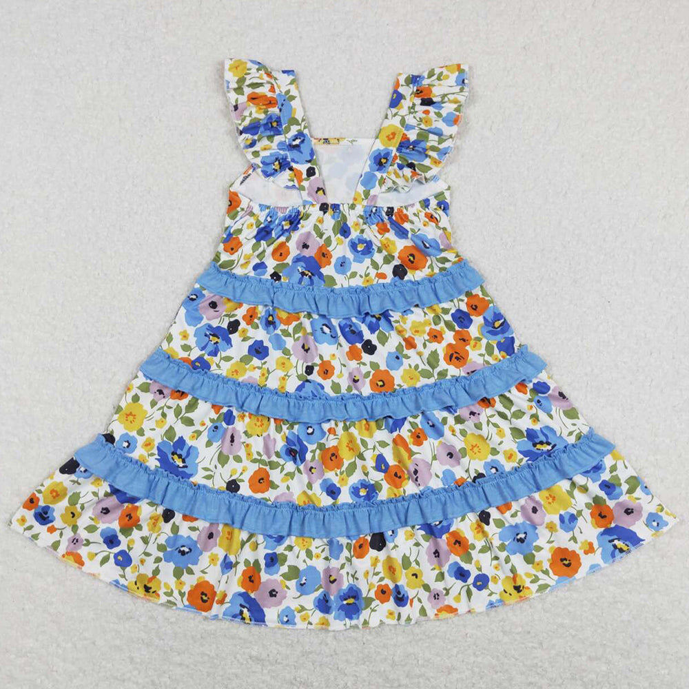 Boutique Girls Dress Flower Print Knee Length Dresses GSD0682