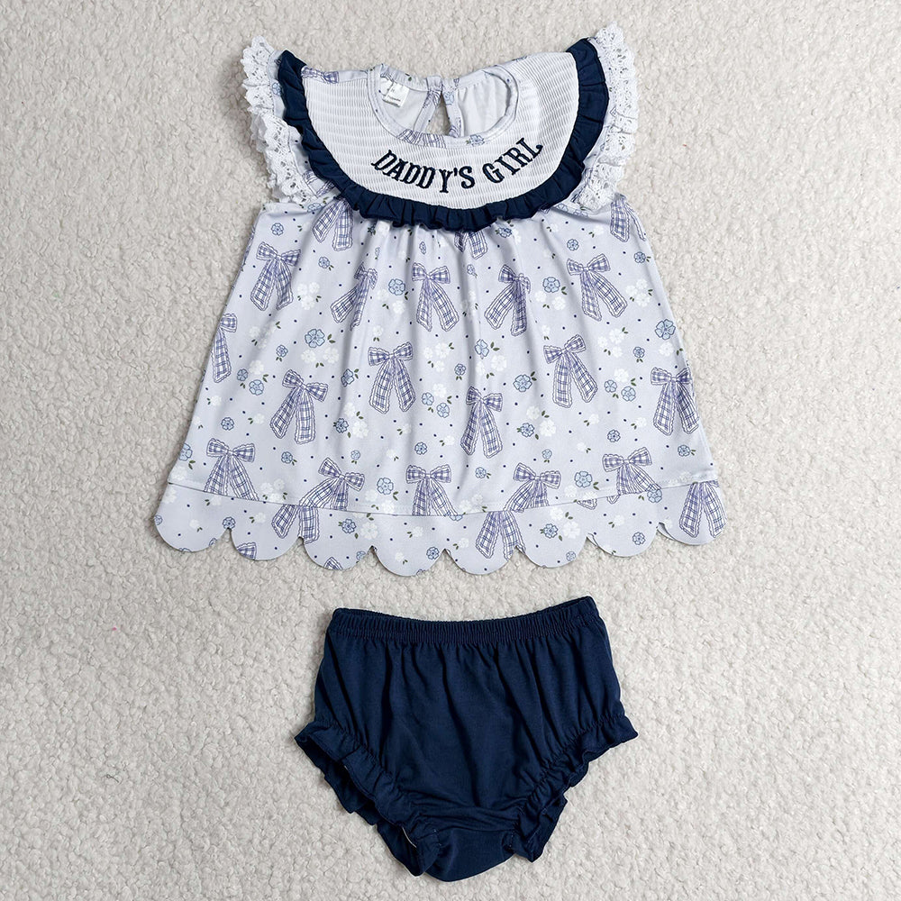 Baby Girls Clothes Smocked Daddy's Girl Flowers Bows Tunic Bummies Clothes Sets GBO0519