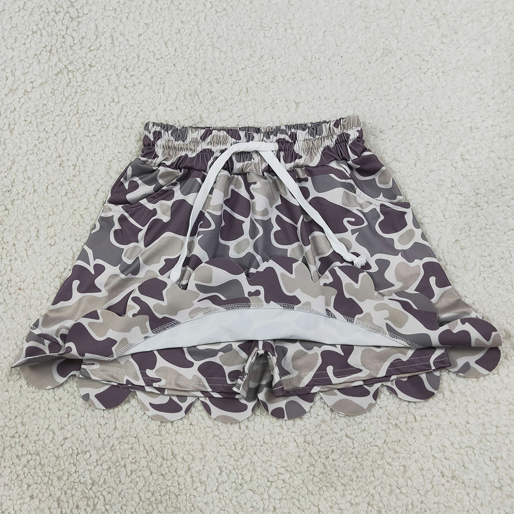 Baby Girls Skirts Southern Grey Camo Scallop Pockets Skirt Shorts Bottom GLK0297