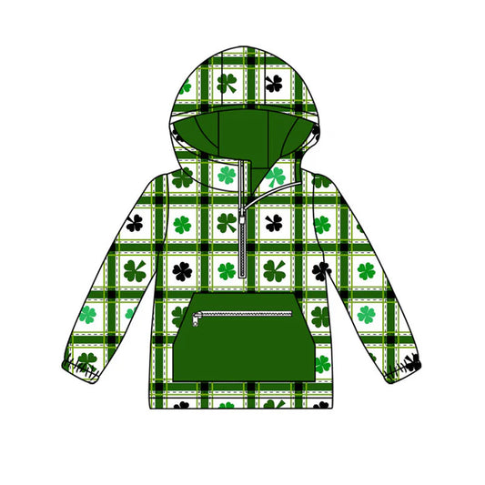 Preorder (moq 8)Baby Boys Clovers Checked Pocket Zipper St Patrick Hoodies Top 9.10