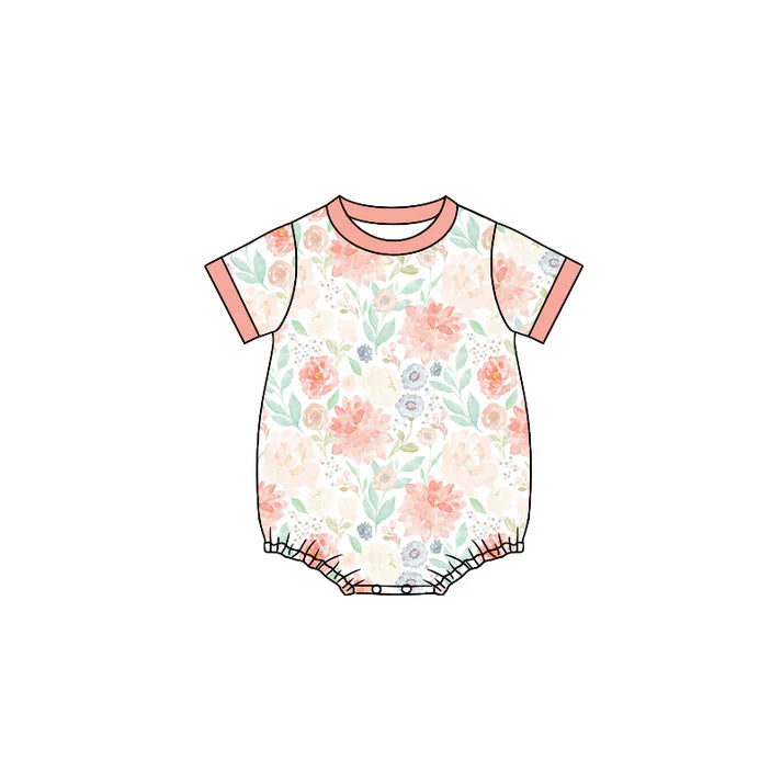 Preorder (moq 5)Baby Girls Pink Flowers Short Sleeve Rompers 6.10