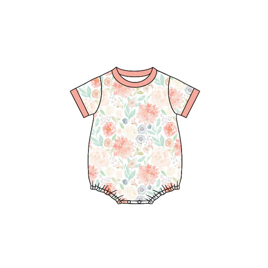 Preorder (moq 5)Baby Girls Pink Flowers Short Sleeve Rompers 6.10