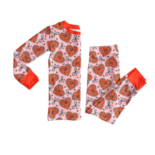 Preorder(moq 8)Baby Girls Orange Bows Hearts Top Pants Valentine Pajamas Sets 9.26
